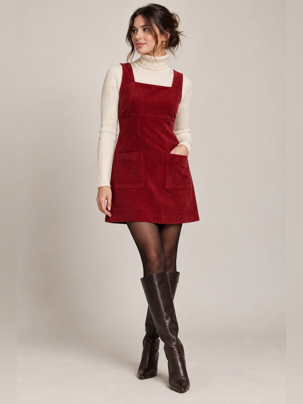 Banana Republic Corduroy Empire Waist Mini Dress Embers Red L